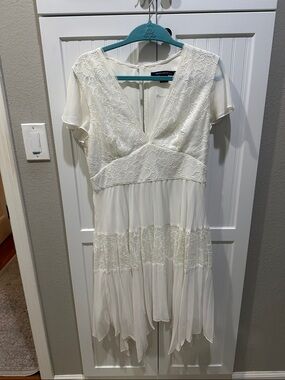 French Connection Ivory Asymmetrical Lace Tiered Dress